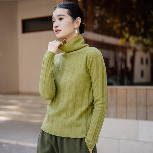 绽放旅行女装887朵/宽坑条打底衫冬季羊毛宽松堆堆领长袖针织衫 商品图1