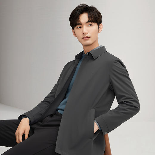 柒牌男装翻领夹克男士2024秋季新款商务休闲暗格纹轻便干部装外套	127K71370 商品图1