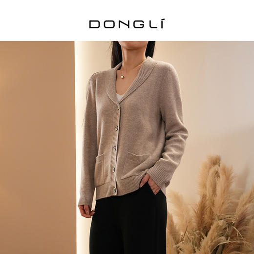 DONGLI&张继成联名款 山羊绒 女士秋冬翻领针织开衫百搭复古纯色220174 商品图2