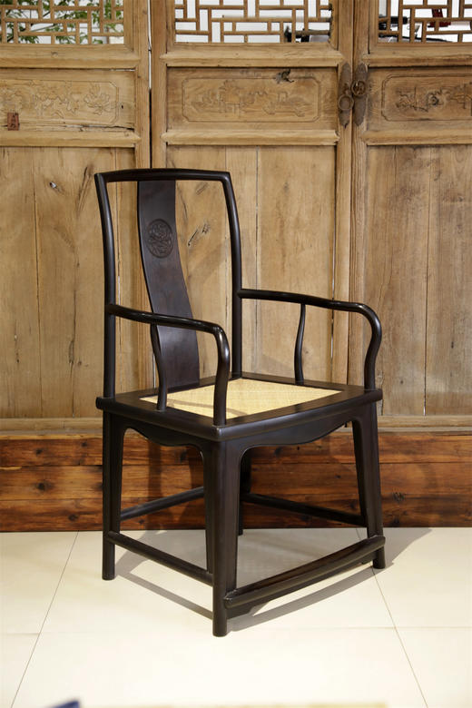 紫光檀藤面扇形官帽椅 商品图1