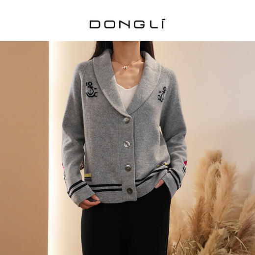 DONGLI&张继成 联名款 女士春秋针织青果领羊绒开衫刺绣宽松简约 220428 商品图0