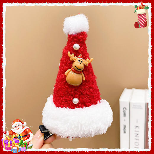 【圣诞帽发夹】儿童发夹头饰红圣诞节帽子表演演出发卡女童发饰甜美毛绒夹子发饰。ry 商品图11