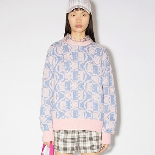 男女同款Face表情笑脸套头毛衣 提花表情徽标图案 棉和羊毛混纺面料 宽松H版型 舒适好穿脱 轻松叠穿 落肩袖设计不挑身形 商品图6