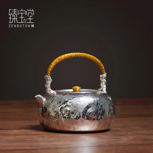 臻宝堂银壶 999纯银烧水壶足银纯手工一张打石赋煮茶壶漆提梁茶具臻宝堂-石赋550ml 商品图0