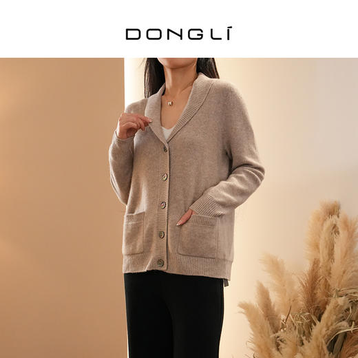 DONGLI&张继成联名款 山羊绒 女士秋冬翻领针织开衫百搭复古纯色220174 商品图3