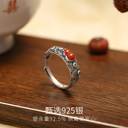 Winy925纯银花丝福禄戒指新中式玛瑙指环送送女友送闺蜜节日生日礼物 商品图2
