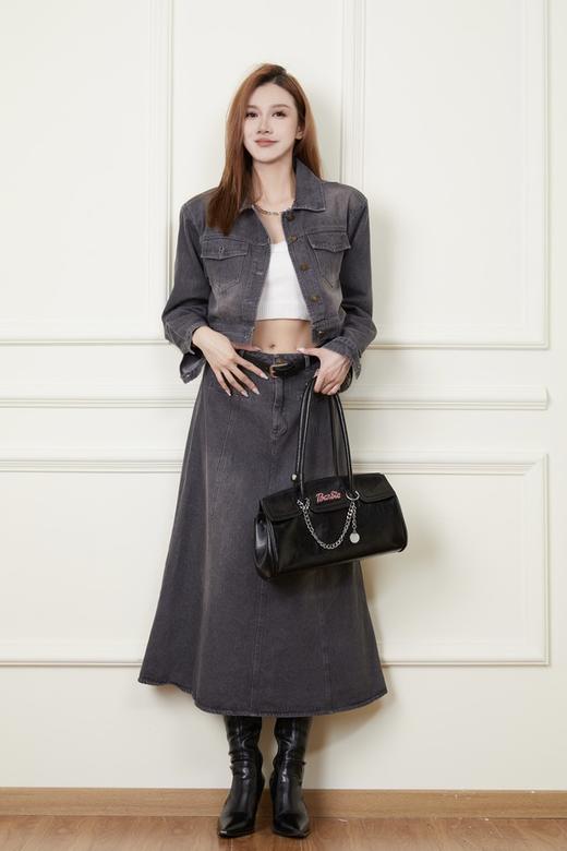 WHO KNOWS 复古黑灰色牛仔外套半裙套装 19260 商品图0