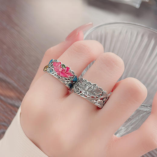 Winy925纯银莲花锦鲤戒指新中式复古指环送女友送闺蜜礼物 商品图3