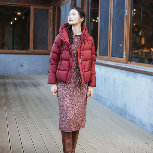 绽放旅行女装791朵/羊毛花式大肚纱拼色毛织长袖经典圆领连衣裙 商品图2