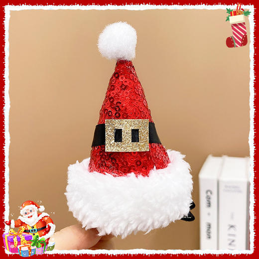 【圣诞帽发夹】儿童发夹头饰红圣诞节帽子表演演出发卡女童发饰甜美毛绒夹子发饰。ry 商品图4