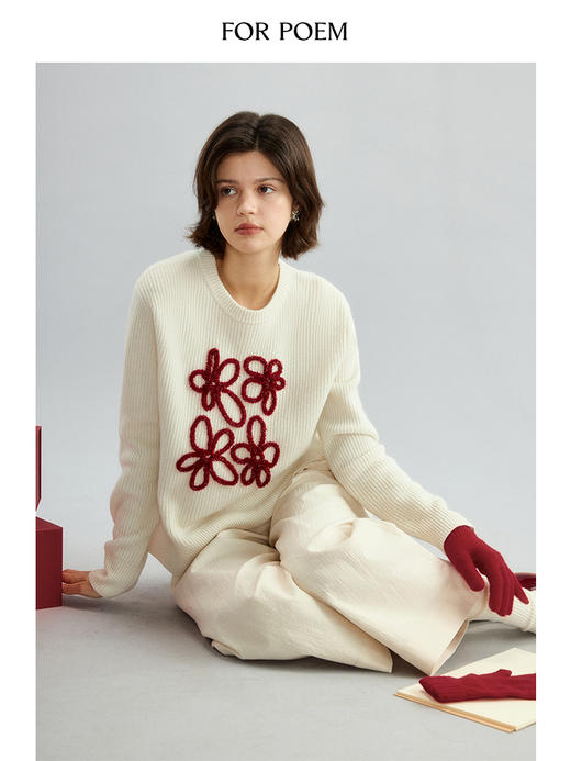 ForPoem 现货 24/FW原创设计氛围感亮丝花朵宽松羊毛毛衣 商品图3