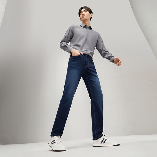 【含羊毛】柒牌水洗牛仔裤男2024秋冬新款时尚潮流中青年直筒长裤	127H72500 商品图3