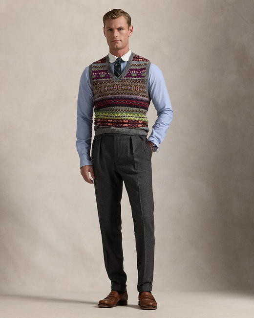 单品包邮THS-无  无补 PRL马球稀量原厂13色费尔岛雪柄无虚线提花/V领无袖针织 QY008 商品图1