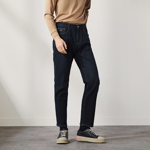 【含羊毛】柒牌水洗牛仔裤男2024冬季厚款复合绒保暖舒适男士长裤	127H71340 商品图1