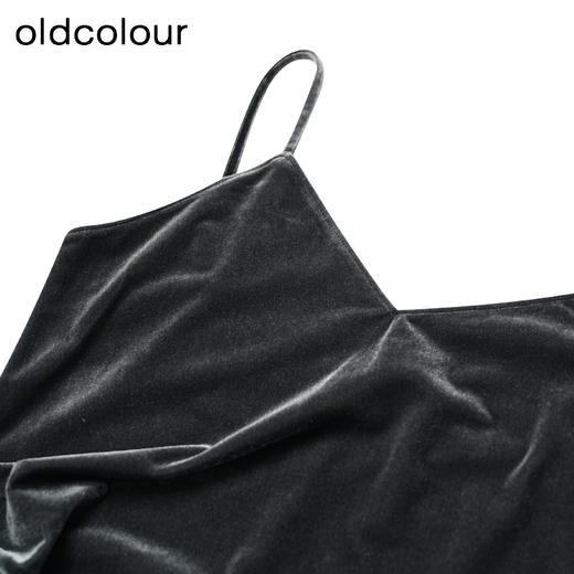 oldcolour冬季新品V领时尚收腰显瘦丝绒吊带连衣裙女P421005A1 商品图2
