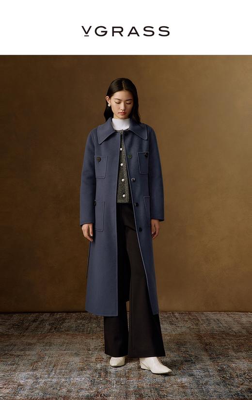 VGRASS维格娜丝24年冬季新款丝羊毛大口袋廓形大衣 商品图0
