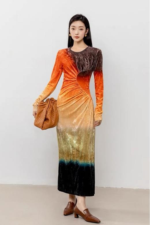 ANSUABEL 撞色丝绒渐变连衣裙 19270 商品图0