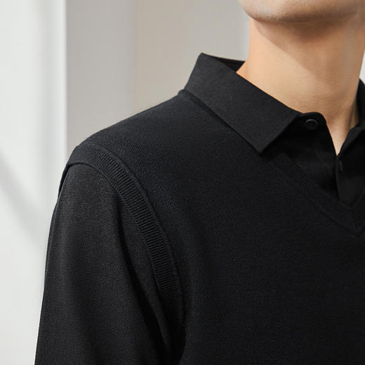 【可机洗】柒牌假两件毛衣男秋冬新款含羊毛保暖舒适衬衫领针织衫	127Y70450 商品图2