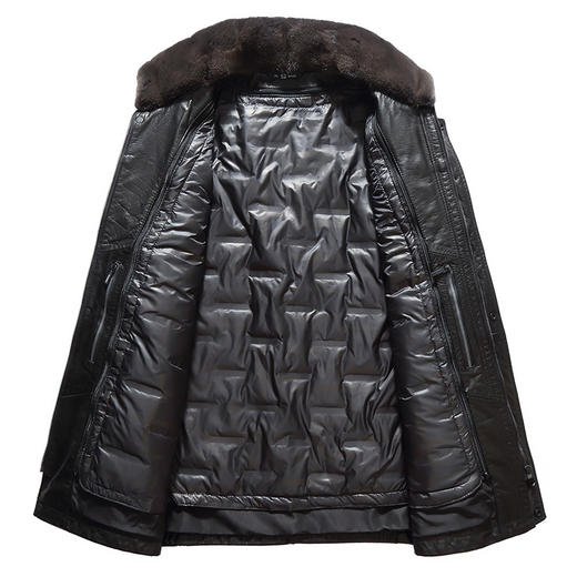 【可拆卸内胆】【水貂毛领】【真皮DSZ】大依优型大码立领羽绒真皮牛皮夹克外套休闲简约大号皮夹克真皮皮草加肥加大 商品图2
