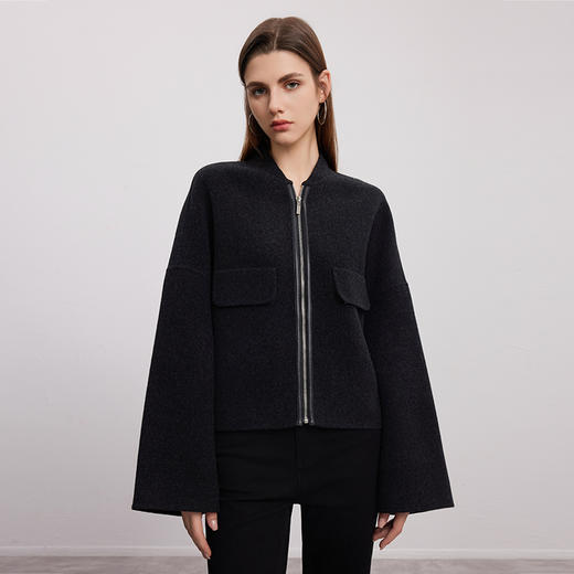 【短款羊毛毛呢大衣】24年秋冬新品女士100%羊毛毛呢短款小立领大衣外套 商品图0