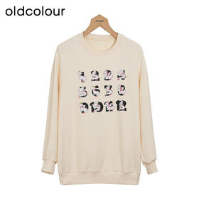 oldcolour冬季新款简约休闲印花宽松气质百搭圆领卫衣女P460201A1