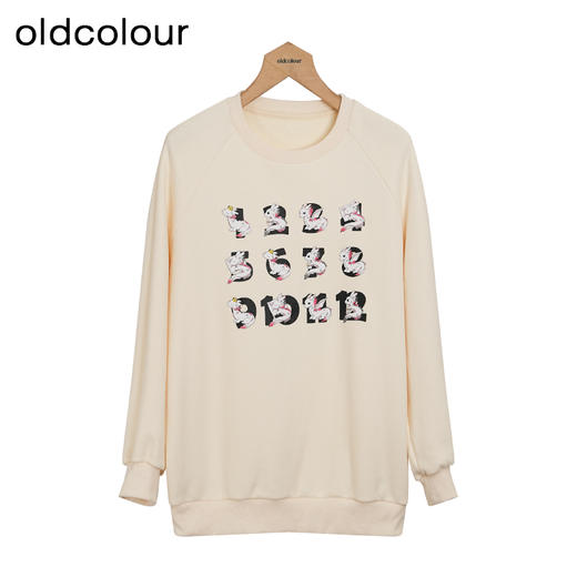 oldcolour冬季新款简约休闲印花宽松气质百搭圆领卫衣女P460201A1 商品图0