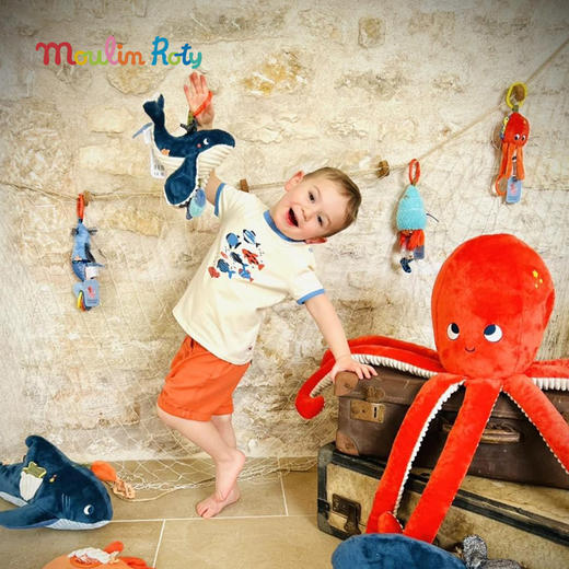 Moulin Roty 俏皮章鱼保利 多功能/启蒙玩偶 适合0岁以上 附挂件小玩偶 内置手摇铃 保利的冒险之旅系列 法国品牌-676078 商品图2
