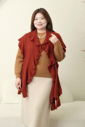 【羊绒披肩】百分百羊绒材质，法式慵懒纯羊绒针织开衫披肩，内蒙古优质山羊绒针织重磅工艺立体荷叶边~手感超软糯舒适，轻盈保暖，柔暖如云朵~