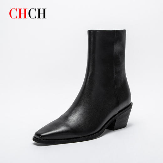 CHCH平衡鞋短靴秋冬新品油蜡羊皮拉链粗跟时尚女靴短靴CN2B7011 商品图8