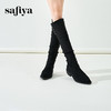 预售12天|Safiya/索菲娅2024秋冬绒面弹力遮肉显瘦尖头粗跟长筒西部靴 SF44117247 商品缩略图3