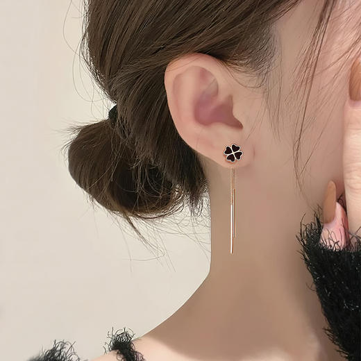 Winy999足银爱心四叶草耳钉流苏耳堵两件套轻奢小众高级感耳坠耳饰送女友生日礼物 商品图6