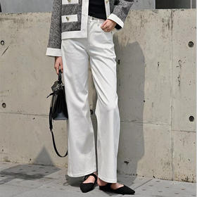 【顺丰包邮】21108 洛诗琳高级感立裁米白色直筒微阔腿牛仔神裤657