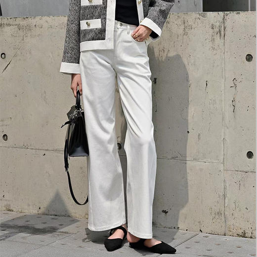 【顺丰包邮】21108 洛诗琳高级感立裁米白色直筒微阔腿牛仔神裤657 商品图0