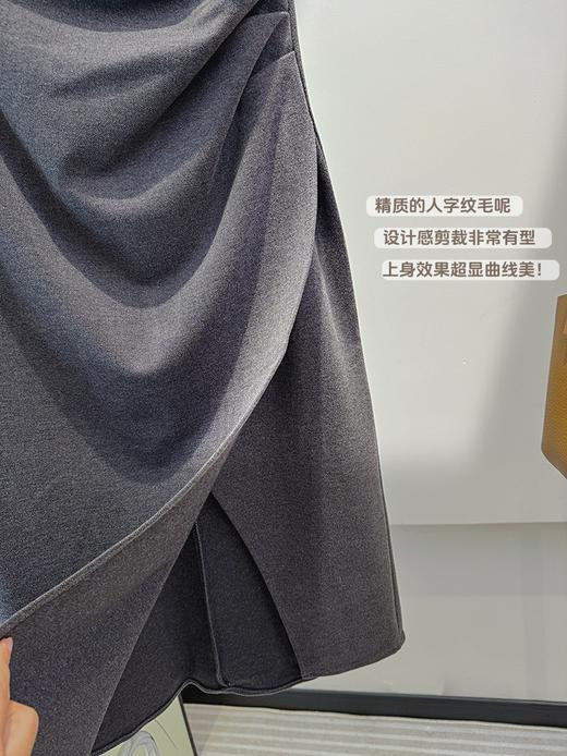 【法式褶皱包臀半身裙】高腰 秋冬新款 设计感修身显瘦 不规则开叉中长款 商品图2