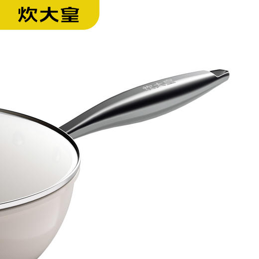 🎁炊大皇白玉陶瓷炒锅    精铁+内外陶瓷釉、锅盖/钢化玻璃、锅柄锅钉珠/铸钢   燃气灶、电磁炉、电陶炉适用 商品图4