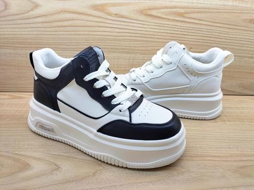 2023秋冬新款豪行23463969真皮系带平底时尚高帮运动休闲女棉板鞋 商品图3