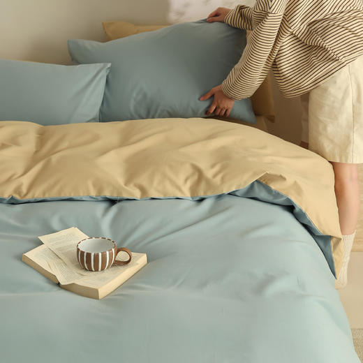 【100支全棉磨毛四件套】磨毛100支全棉四件套纯色轻磨毛床品套件长绒棉双拼 商品图1
