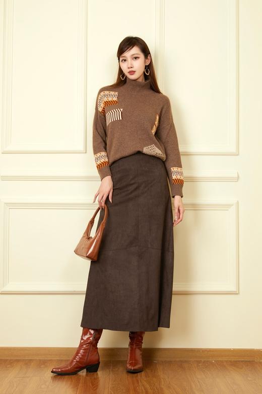 Le Malene 棕咖色羊皮绒半裙 19287 商品图4