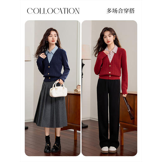 【年终特卖】熙世界秋冬款别致学院风条纹衬衫领假两件绞花针织衫毛衣 商品图4