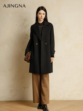 【商场同款】阿菁娜2024冬季新款经典茧型中长款大衣A30D211012