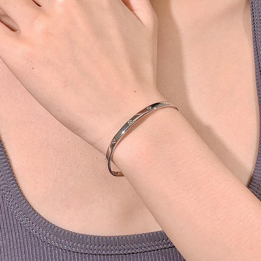 卡蒂罗/KADER 足银999 幸运四叶草手镯 新中式原创设计开口可调节银镯 轻奢小众大气年轻款实心素圈 999纯银 商品图3