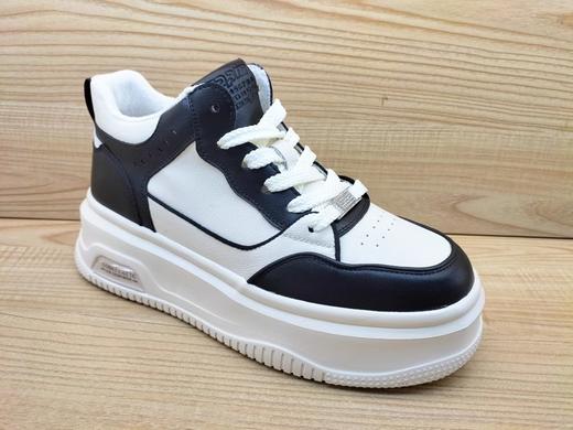 2023秋冬新款豪行23463969真皮系带平底时尚高帮运动休闲女棉板鞋 商品图0