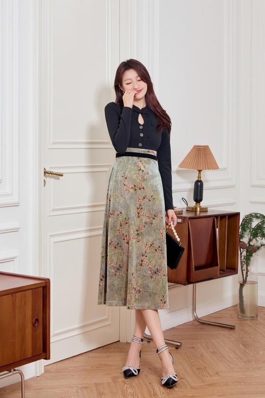 Le Malene 知性新中式水滴领拼接式连衣裙 19504 商品图3