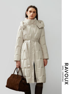 264289913系腰带压花长款羽绒服