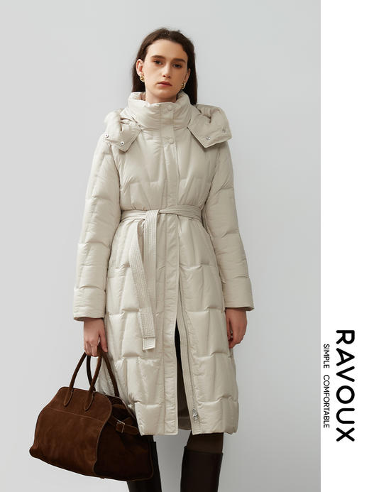 264289913系腰带压花长款羽绒服 商品图0