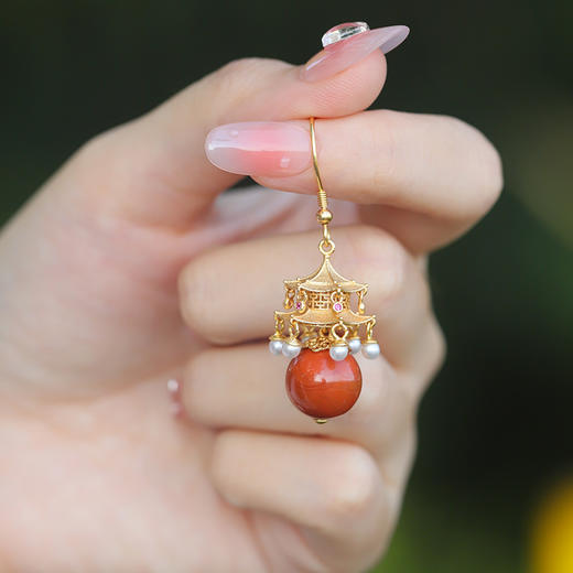 S925银镀金南红耳环 MY 商品图1