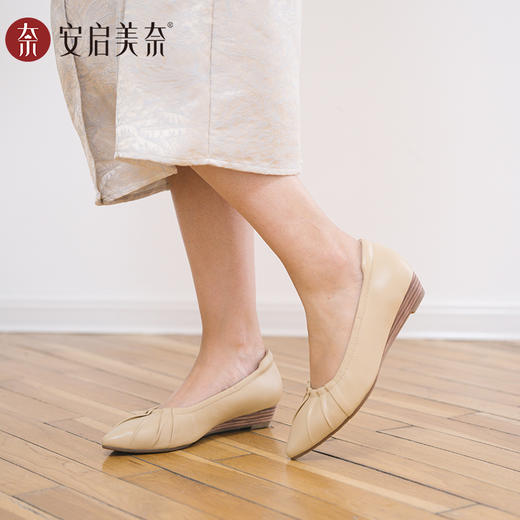 ARCHCONTACT安启美奈羊皮褶皱坡跟温柔小单鞋52908 商品图2