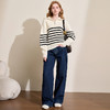 慵懒风黑白条纹拉链翻领毛衣女秋冬保暖针织衫上衣V4443592 商品缩略图2