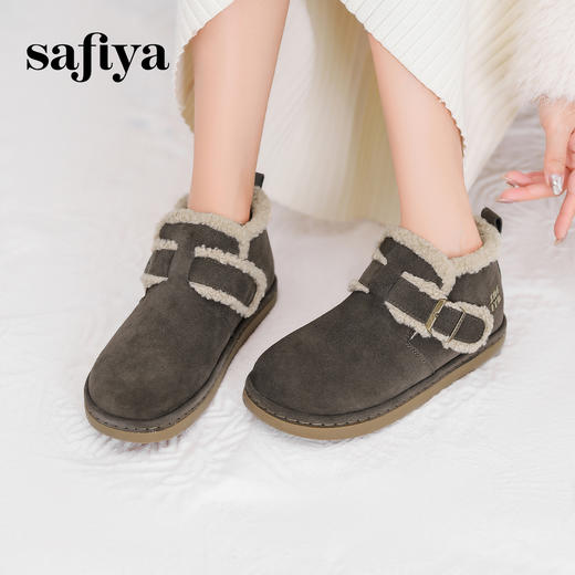 预售12天|Safiya/索菲娅2024冬季复古加绒保暖防滑短筒平底羊羔毛雪地靴 SF4411A164 商品图5