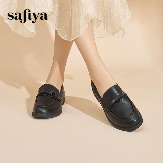 预售12天|Safiya/索菲娅2024英伦风真皮一脚蹬蝴蝶结软底休闲复古单鞋 SF43112146 商品图6